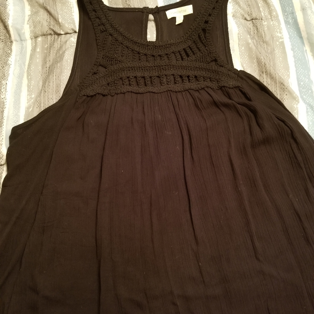 3 for $15 Crochet detail neckline black tank top